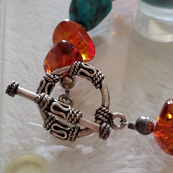 Amber and Turquoise Silver Bracelet - Picture 6 of 7